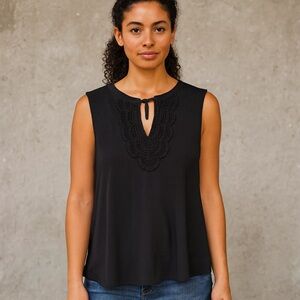 🖤 Daniel Rainn Black Sleeveless Embroidered Blouse Split Back Size XXL‎